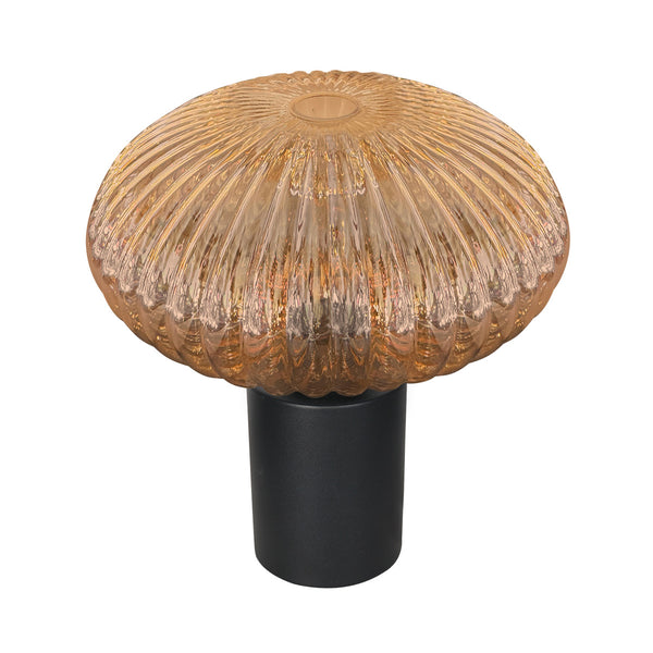 Tafellamp aurelio 4235zw met geribbeld amber ufo glas sfeervol