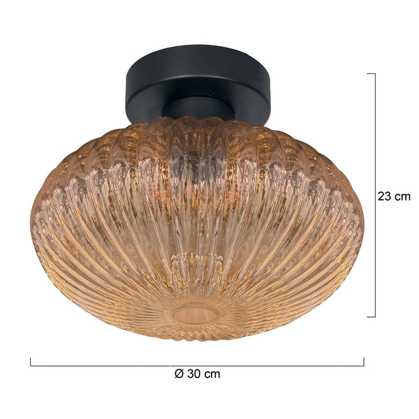 Plafondlamp aurelio 4236zw – met amberkleurig ufo ribbelglas