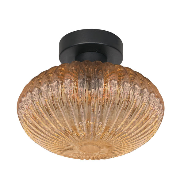 Plafondlamp aurelio 4236zw – met amberkleurig ufo ribbelglas
