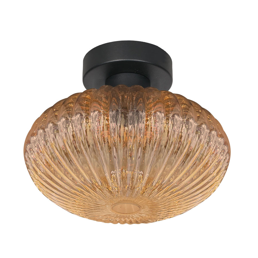Plafondlamp aurelio 4236zw – met amberkleurig ufo ribbelglas