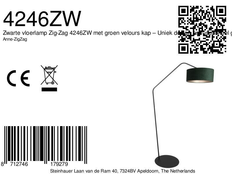 Zwarte vloerlamp zig-zag 4246zw met groen velours kap – uniek design en functioneel gebruik