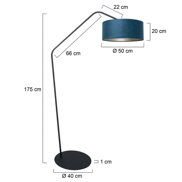 Zwarte vloerlamp zig-zag 4248zw met blauw velours kap – uniek design en functioneel gebruik