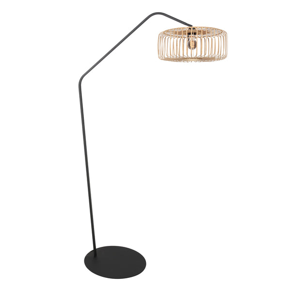 Zwarte vloerlamp zig-zag 4250zw met naturelkleurige bamboe kap