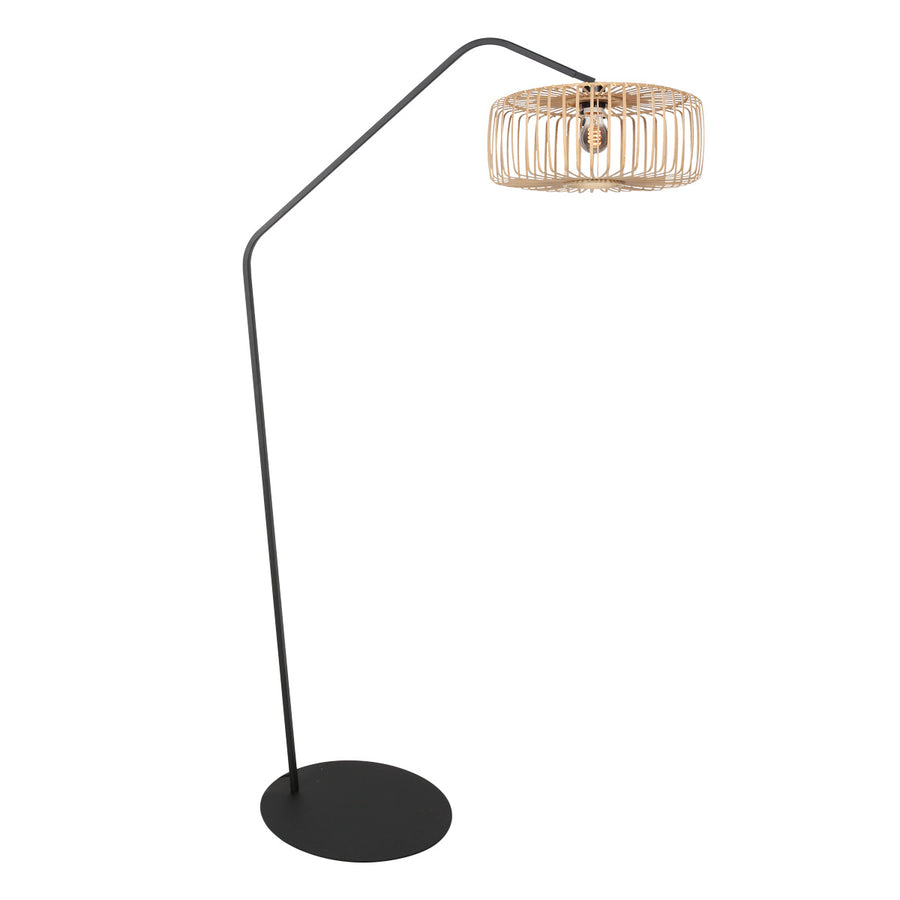 Zwarte vloerlamp zig-zag 4250zw met naturelkleurige bamboe kap