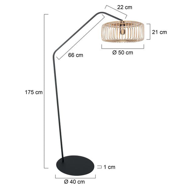 Zwarte vloerlamp zig-zag 4250zw met naturelkleurige bamboe kap