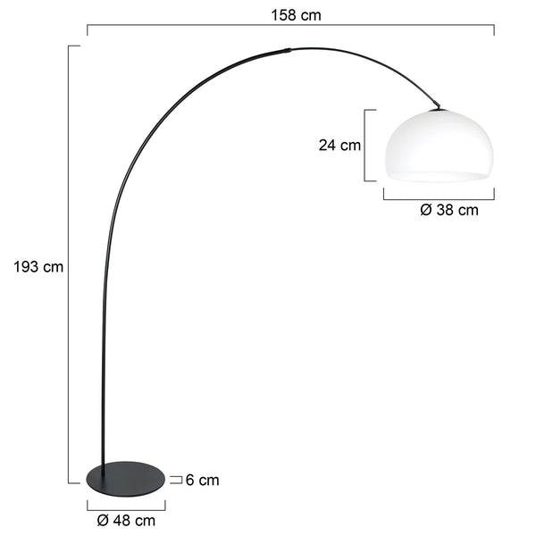 Vloerlamp curve 4259zw - zwarte booglamp met witte bolkap