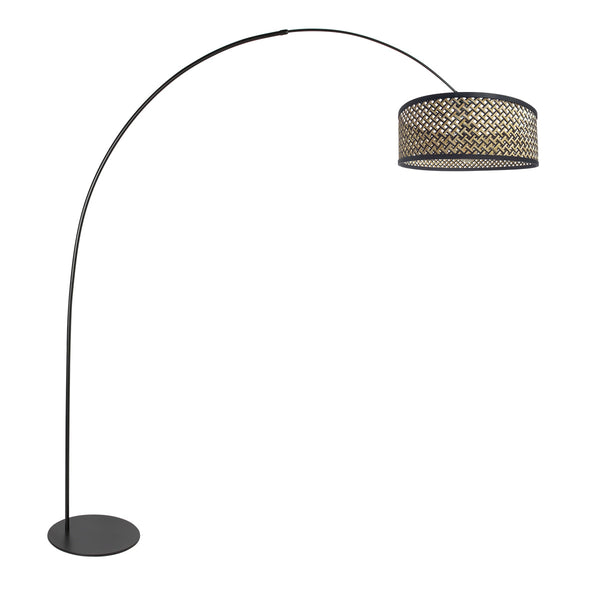 Vloerlamp curve 4261zw zwarte booglamp met bamboe kap