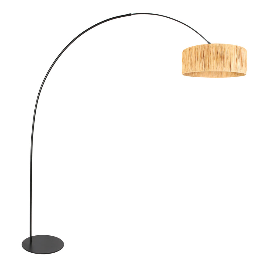 Zwarte vloerlamp curve 4262zw met naturelkleurige gras kap – uniek design en functioneel gebruik