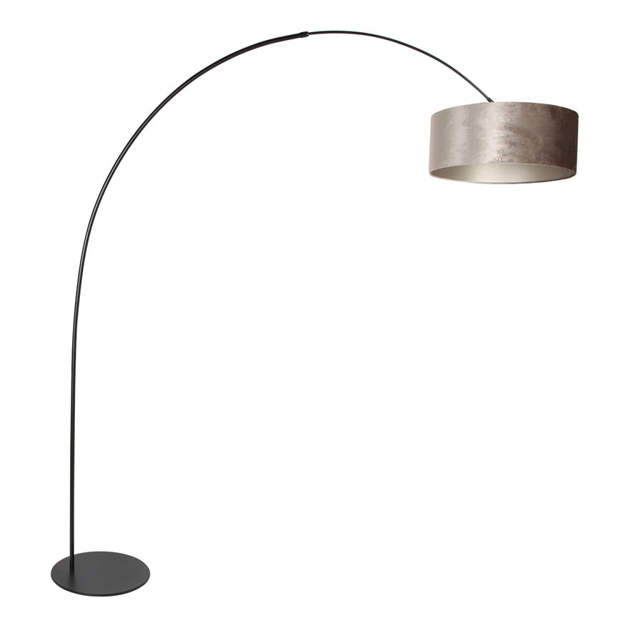 Vloerlamp curve 4263zw - zwarte booglamp met grijs velours kap