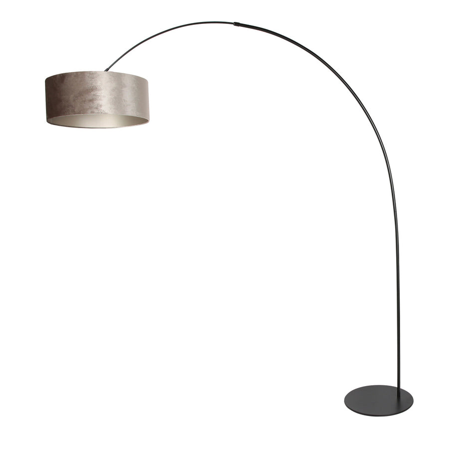 Vloerlamp curve 4263zw - zwarte booglamp met grijs velours kap
