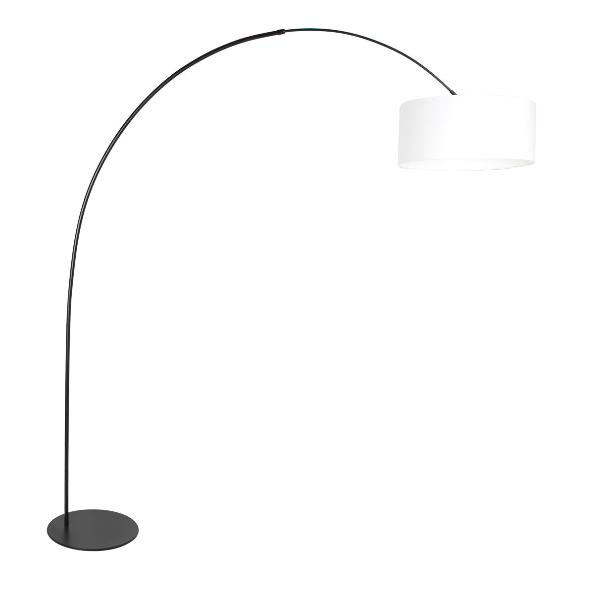 Vloerlamp curve 4267zw - zwarte booglamp met wit grof linnen kap