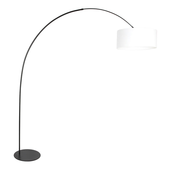 Vloerlamp curve 4267zw - zwarte booglamp met wit grof linnen kap