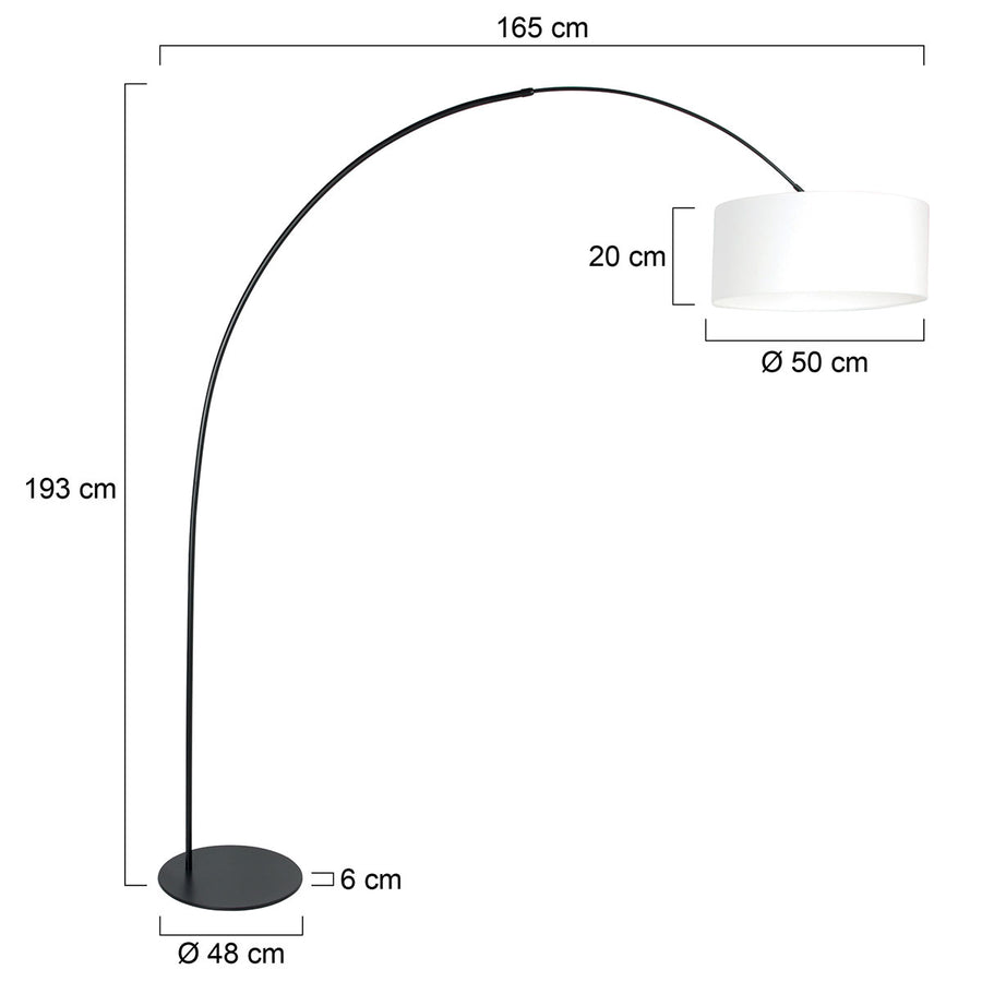 Vloerlamp curve 4267zw - zwarte booglamp met wit grof linnen kap