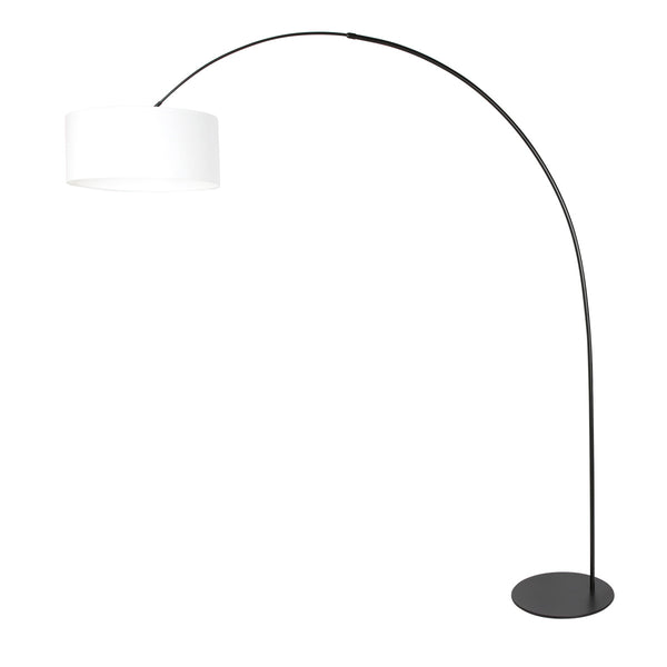 Vloerlamp curve 4267zw - zwarte booglamp met wit grof linnen kap