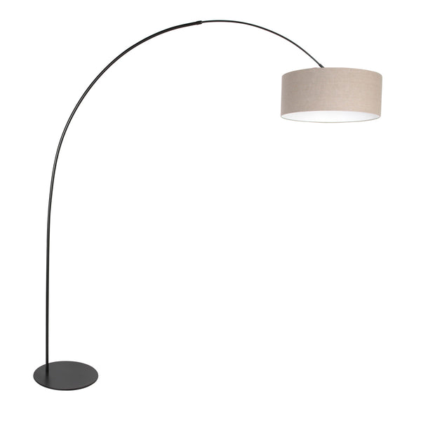 Vloerlamp curve 4268zw - zwarte booglamp met grijs linnen kap