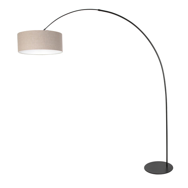 Vloerlamp curve 4268zw - zwarte booglamp met grijs linnen kap
