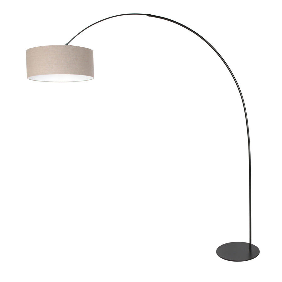 Vloerlamp curve 4268zw - zwarte booglamp met grijs linnen kap