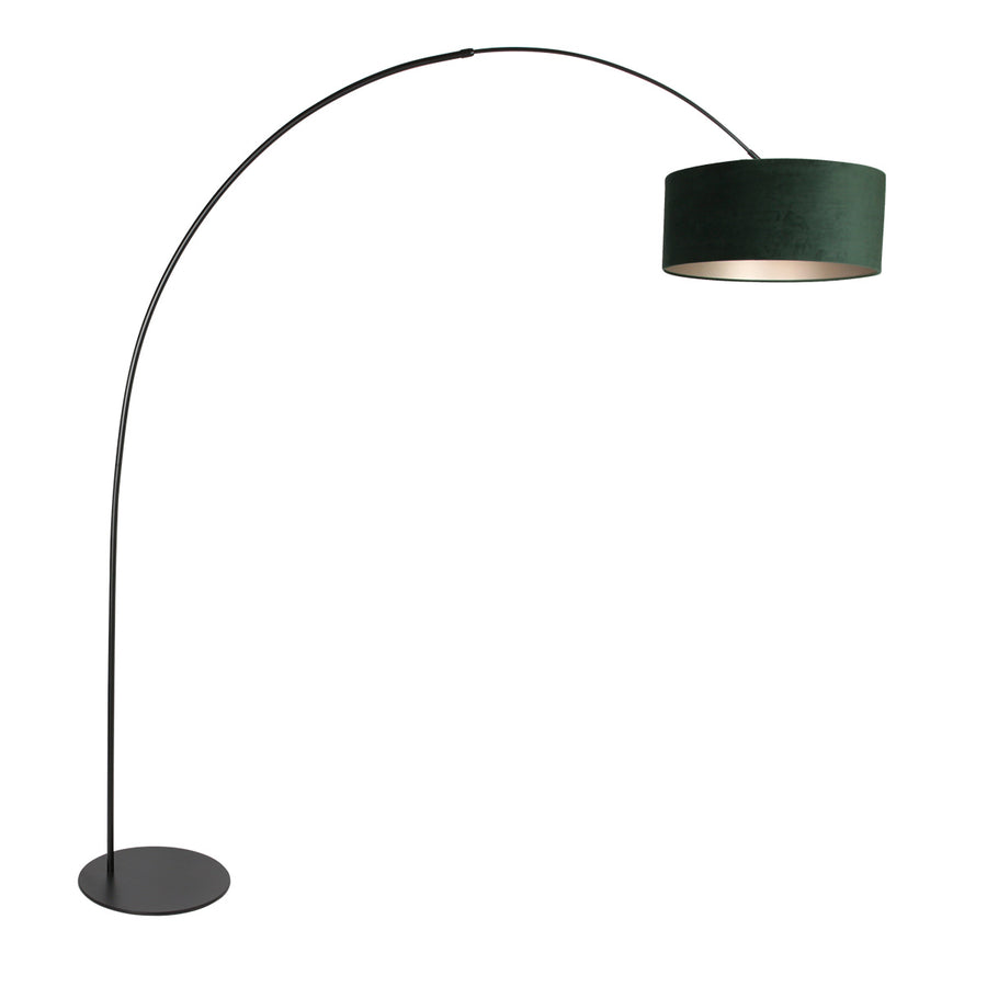 Vloerlamp curve 4269zw - zwarte booglamp met groene velours kap