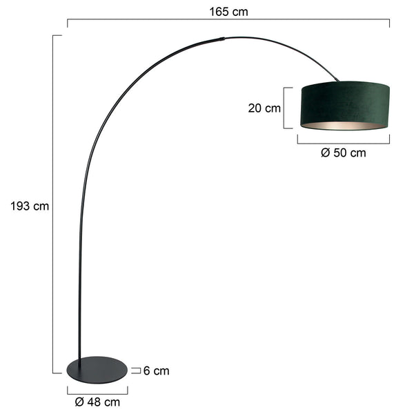 Vloerlamp curve 4269zw - zwarte booglamp met groene velours kap