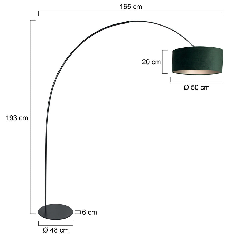 Vloerlamp curve 4269zw - zwarte booglamp met groene velours kap