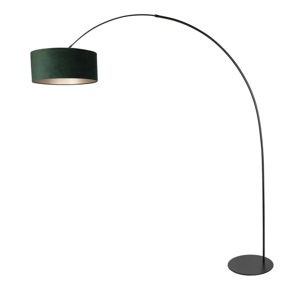 Vloerlamp curve 4269zw - zwarte booglamp met groene velours kap