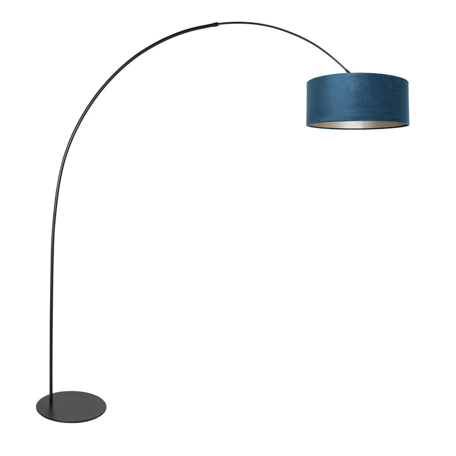 Vloerlamp curve 4271zw - zwarte booglamp met blauwe velours kap