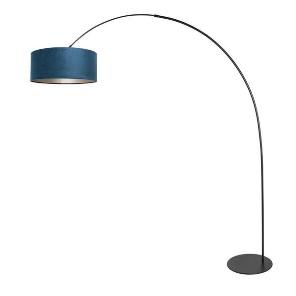 Vloerlamp curve 4271zw - zwarte booglamp met blauwe velours kap