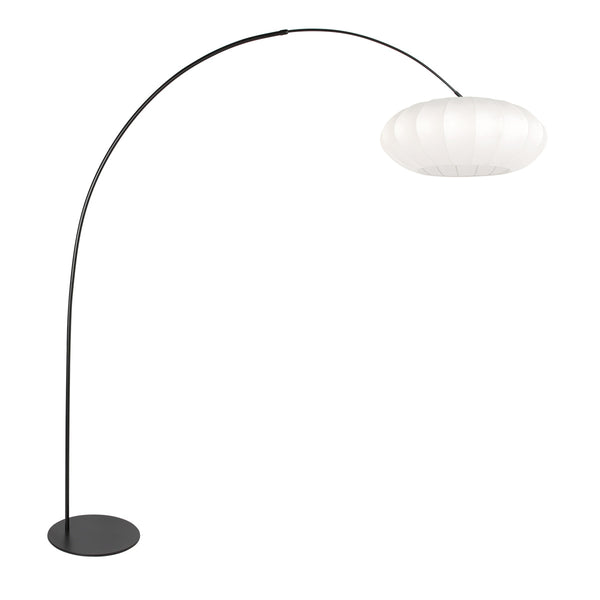 Vloerlamp curve 4272zw - zwarte booglamp met wit zijde kap