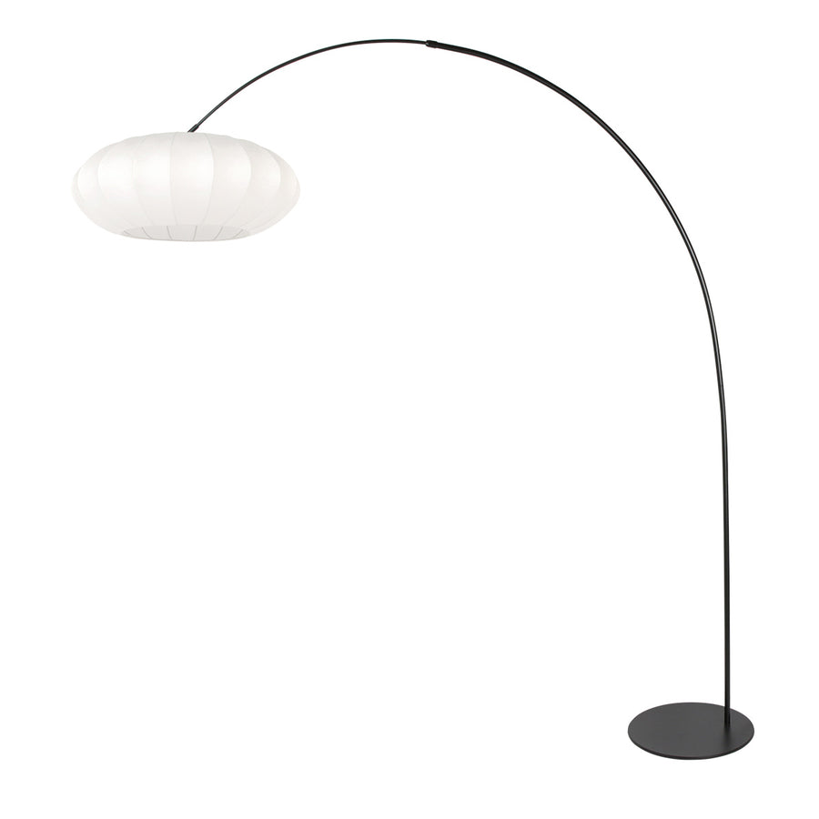 Vloerlamp curve 4272zw - zwarte booglamp met wit zijde kap