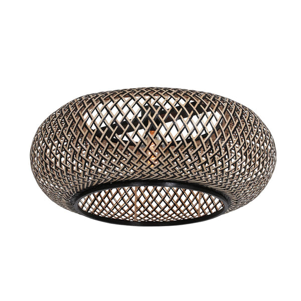 Vloerlamp curve 4274zw - zwarte booglamp met natuurlijk gevlochten zwart/beige bamboe