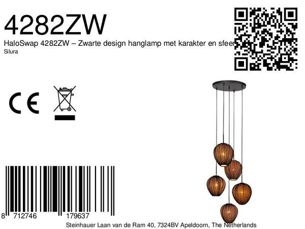 Hanglamp silura 4282zw – 5-lichts vide met ronde plafondplaat