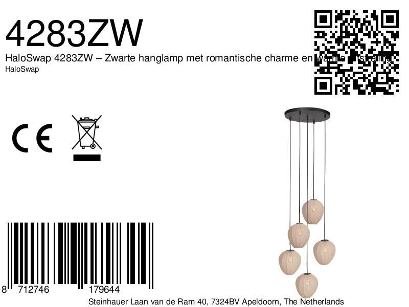 Hanglamp silura 4283zw – 5-lichts vide met ronde plafondplaat