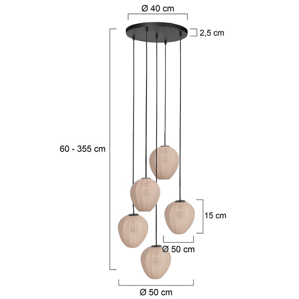 Hanglamp silura 4283zw – 5-lichts vide met ronde plafondplaat