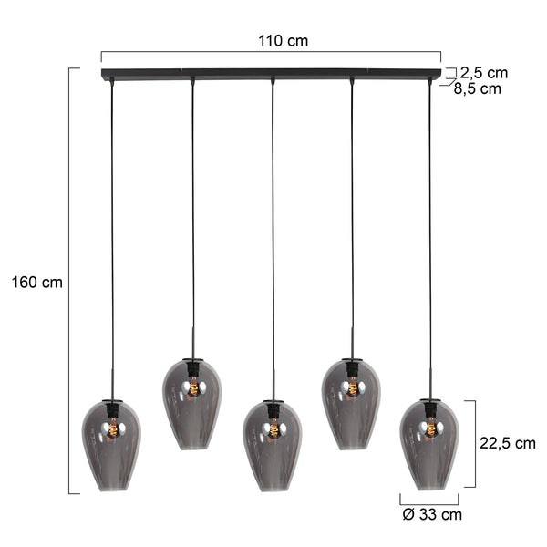 Hanglamp drovia 4284zw met smoke glazen, subtiel speels design
