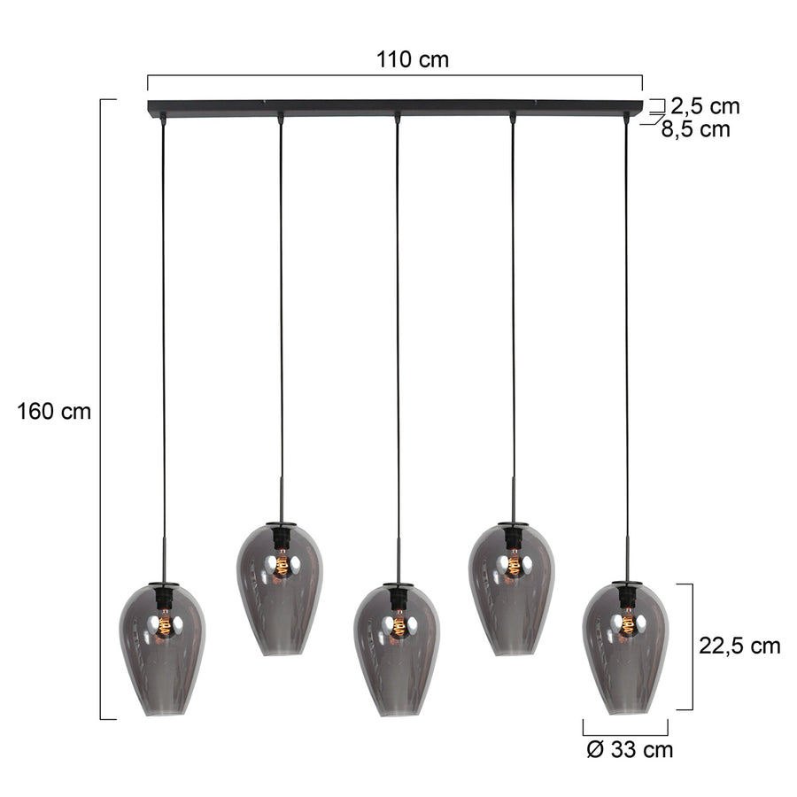 Hanglamp drovia 4284zw met smoke glazen, subtiel speels design