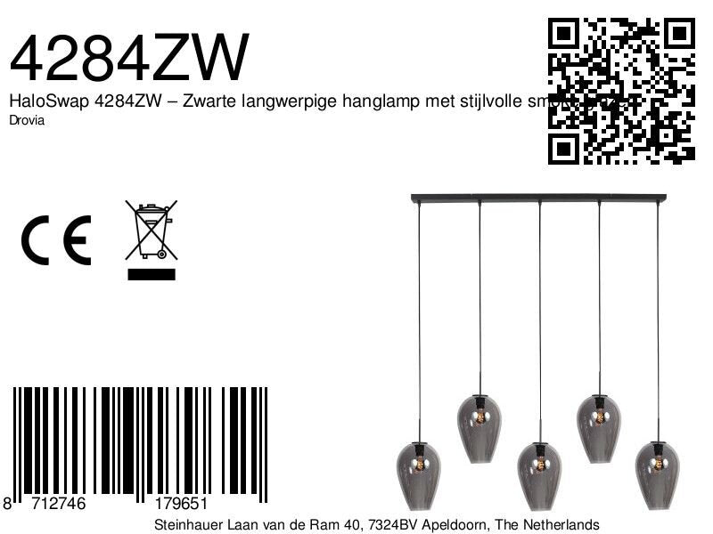 Hanglamp drovia 4284zw met smoke glazen, subtiel speels design