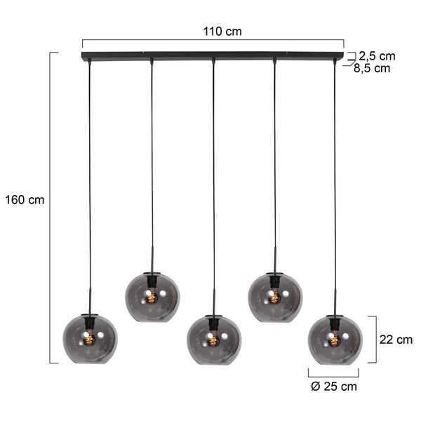 Sferio 4285zw – langwerpige hanglamp met stijlvolle smoke glazen