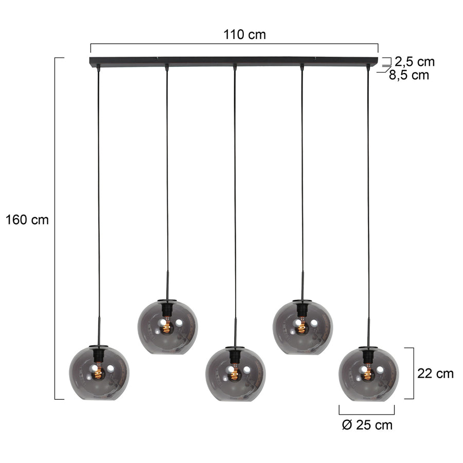 Sferio 4285zw – langwerpige hanglamp met stijlvolle smoke glazen