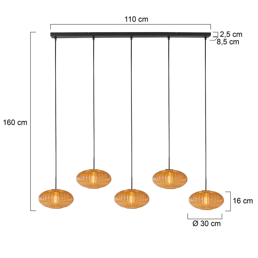 Hanglamp aurelio 4286zw – 5-lichts balk met ufo glas