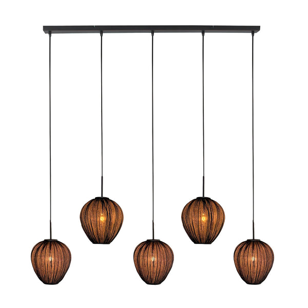 Hanglamp silura 4287zw – 5-lichts balk met linnen kapjes