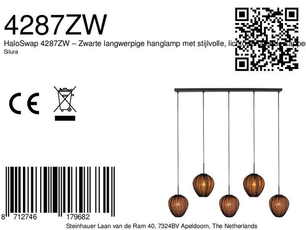 Hanglamp silura 4287zw – 5-lichts balk met linnen kapjes