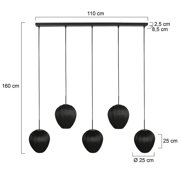 Hanglamp silura 4287zw – 5-lichts balk met linnen kapjes