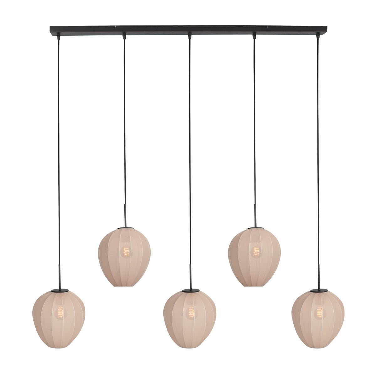 Hanglamp silura 4288zw – 5-lichts balk met linnen kapjes