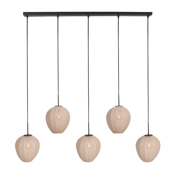 Hanglamp silura 4288zw – 5-lichts balk met linnen kapjes
