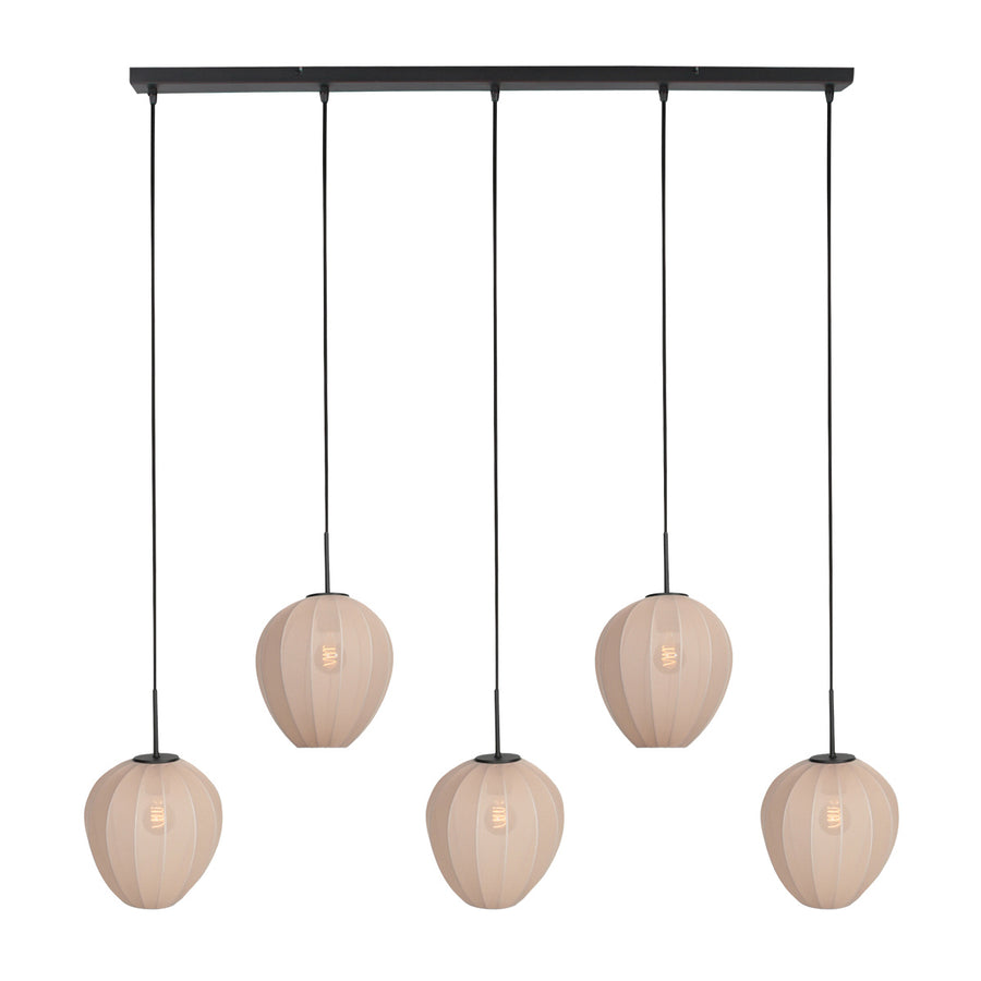 Hanglamp silura 4288zw – 5-lichts balk met linnen kapjes