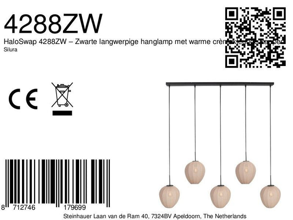 Hanglamp silura 4288zw – 5-lichts balk met linnen kapjes