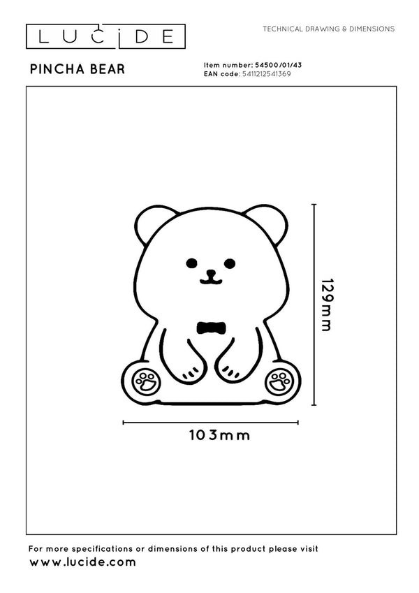 Lucide PINCHA BEAR LED-nachtlampje voor kinderen met 3 dimstanden 0,5 W, bruin