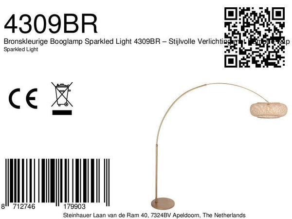 Bronskleurige Booglamp Sparkled Light 4309BR – Stijlvolle Verlichting met Bamboe Kap