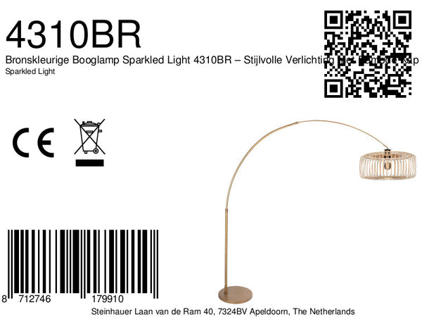 Bronskleurige Booglamp Sparkled Light 4310BR – Stijlvolle Verlichting met Bamboe Kap