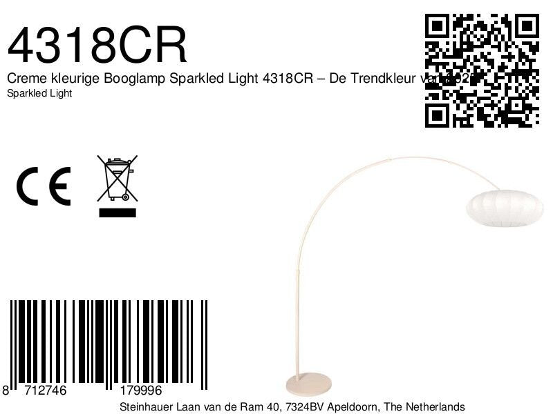 Creme kleurige Booglamp Sparkled Light 4318CR – De Trendkleur van 2025